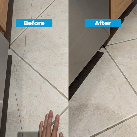 MagicEzy Tile RepairEzy Honey Beige repair on bathroom floor tile.