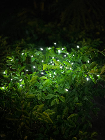 Magicnight lights wrapped on a fence create subtle nighttime illumination