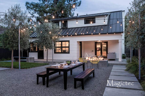 Magictec porch, deck, and garden lighting creates inviting evening ambiance.