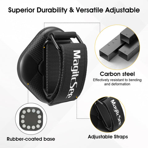MagitcSee adjustable-strap magnetic mount secures long handled tools with versatile strap length.