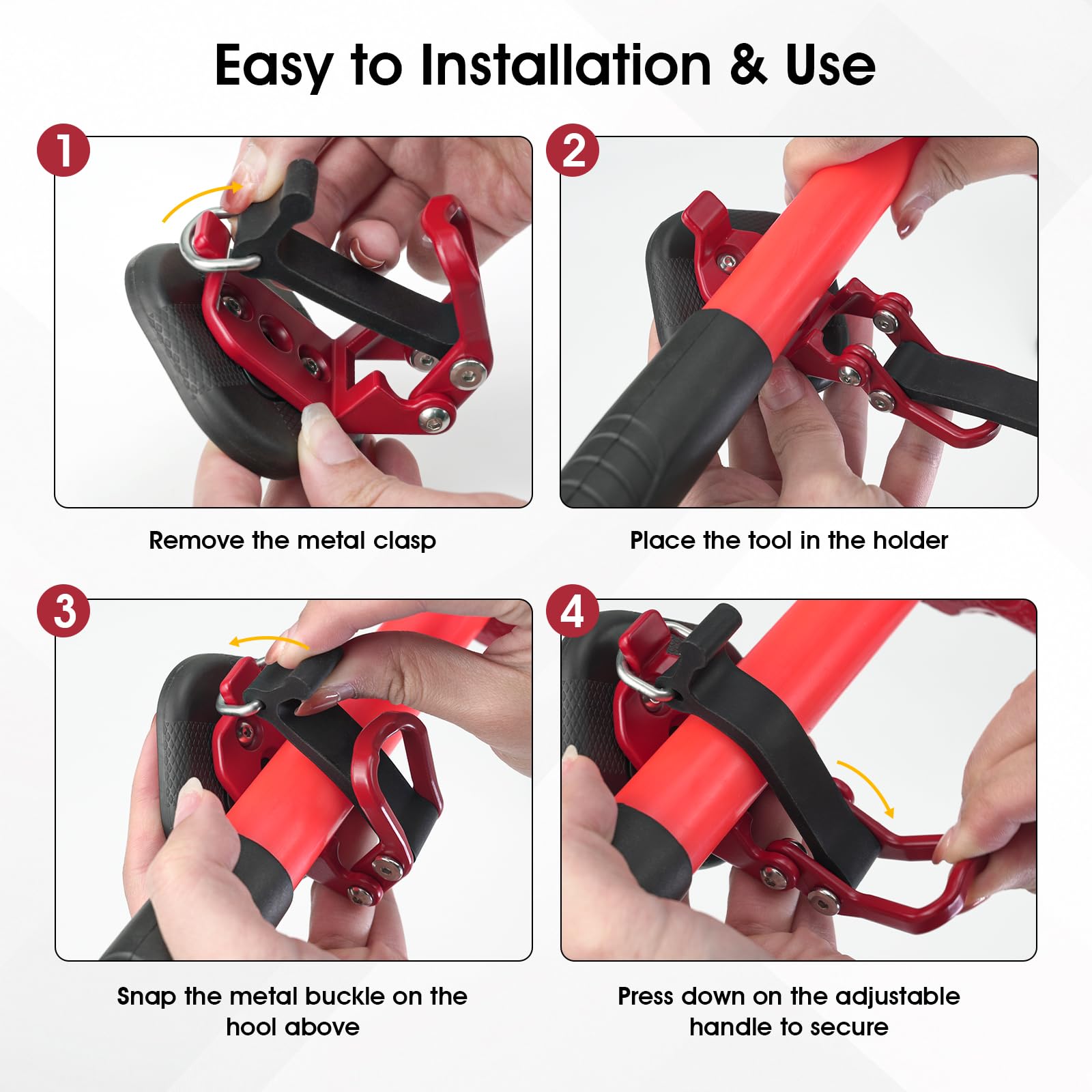 Universal tool compatibility fits shovels, axes and hoses with 15–35 mm diameters