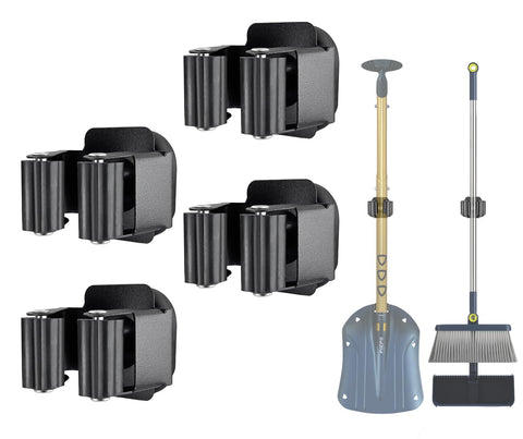 MagitcSee upgraded magnetic broom holder wall mount, four-pack for space-saving storage.