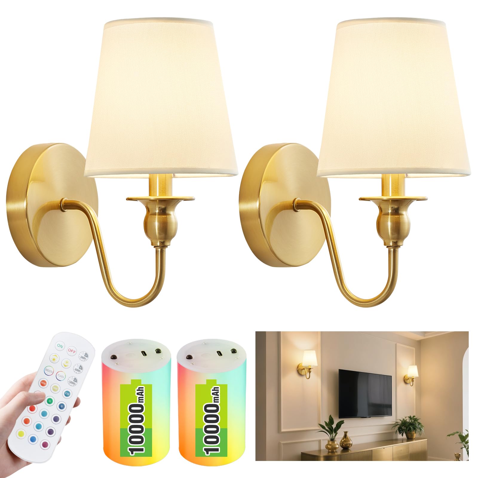 Maglaw battery-operated wall sconce set two on a wall with warm ambient glow for rental spaces