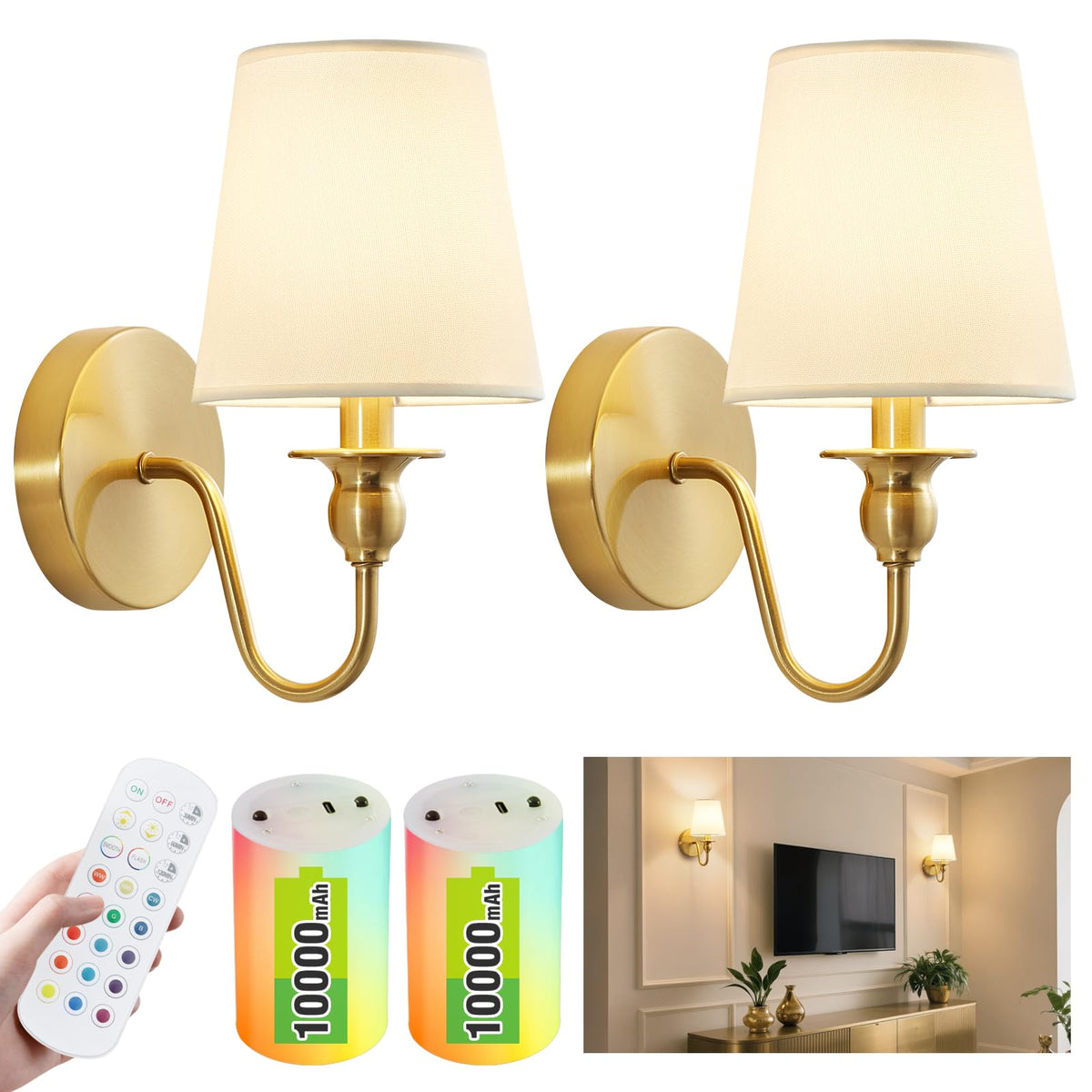 Maglaw battery-operated wall sconce set two on a wall with warm ambient glow for rental spaces