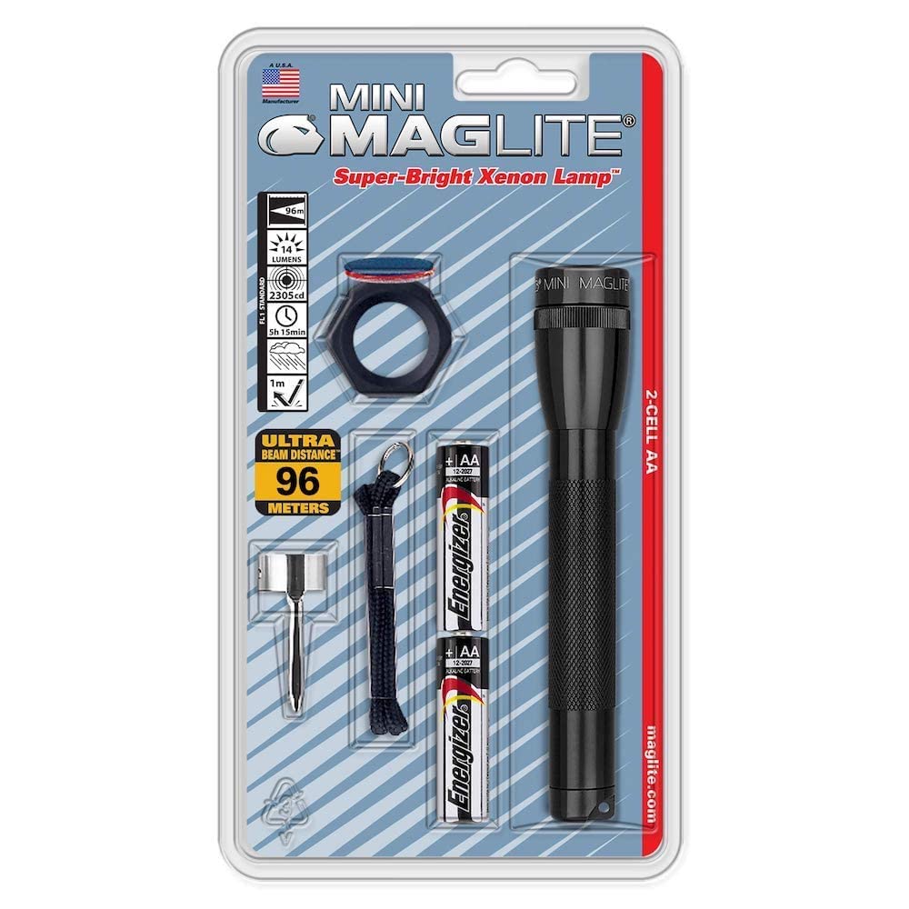 MagLite M2A01C AA mini flashlight front view, compact and rugged.