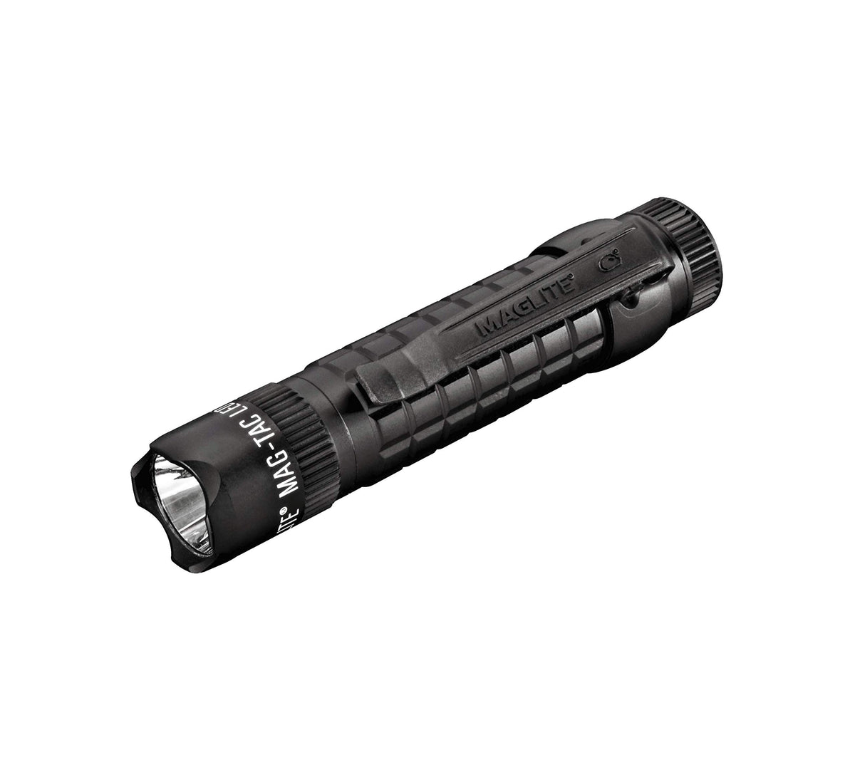 Maglite MAG-TAC 2-Cell front view with crown bezel for bright illumination.