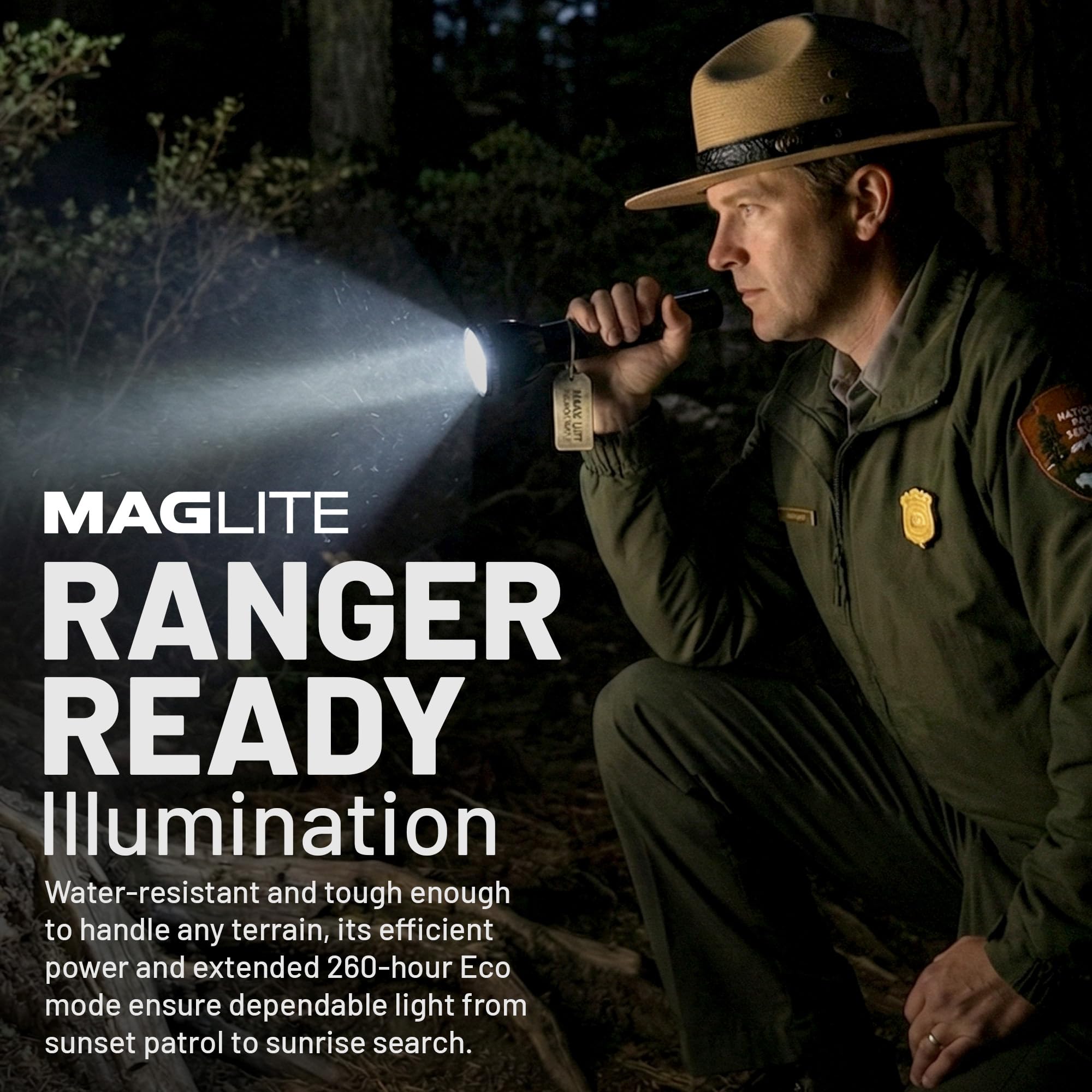 MagLite ML300L LED 3-Cell D flashlight beam pattern for focused brightness