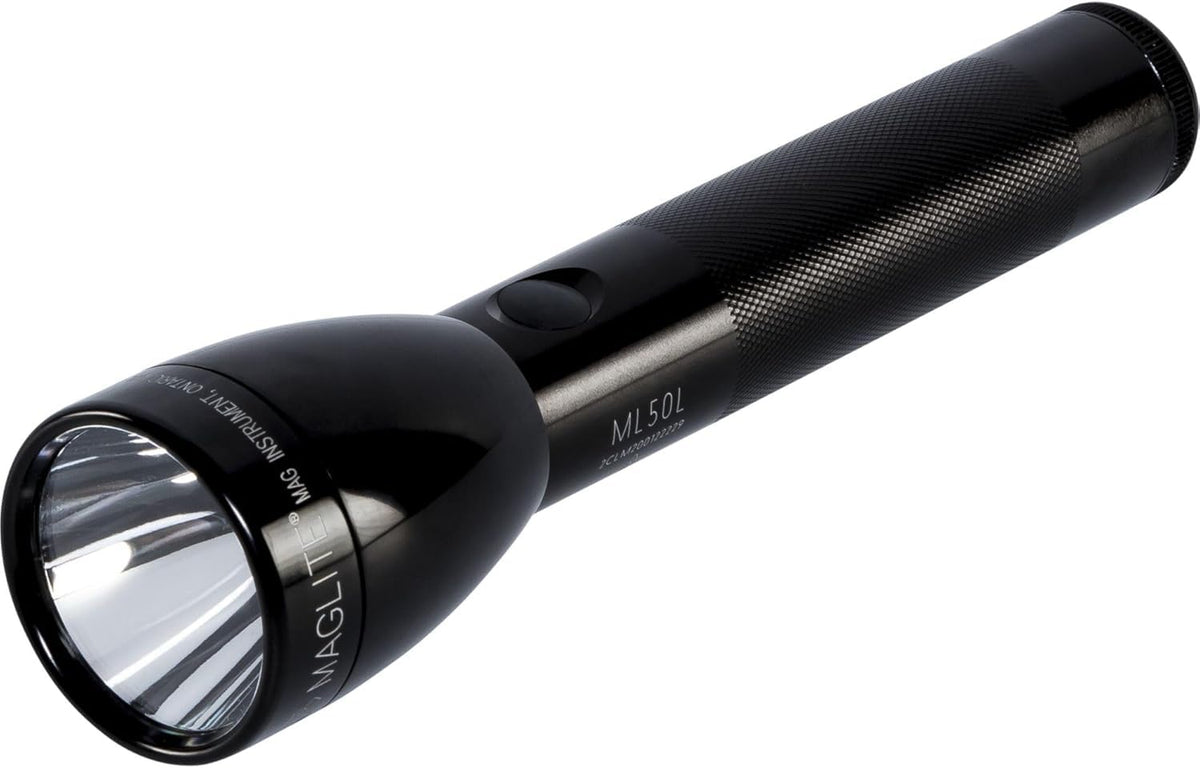MagLite ML50L 2-Cell LED flashlight beam focus for spot-to-flood versatility.