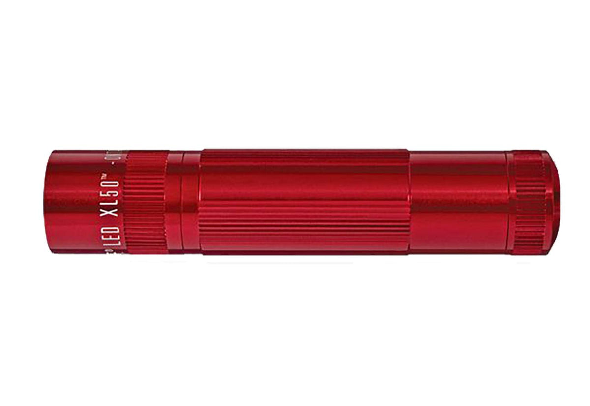 MagLite XL50 compact flashlight with focusable beam for versatile use.