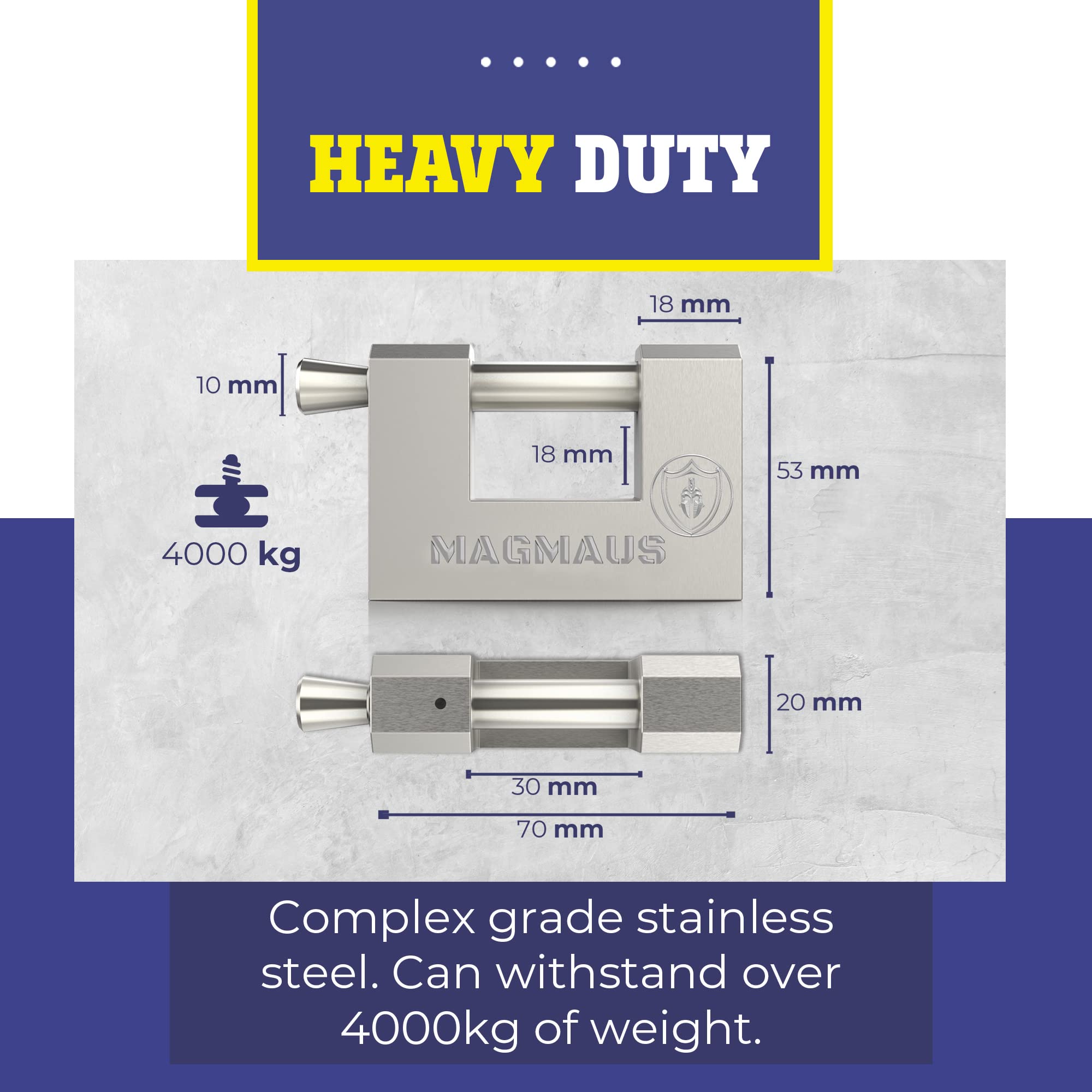 Magmaus RTL70 shackle clearance visual showing 0.70 in space for hasps