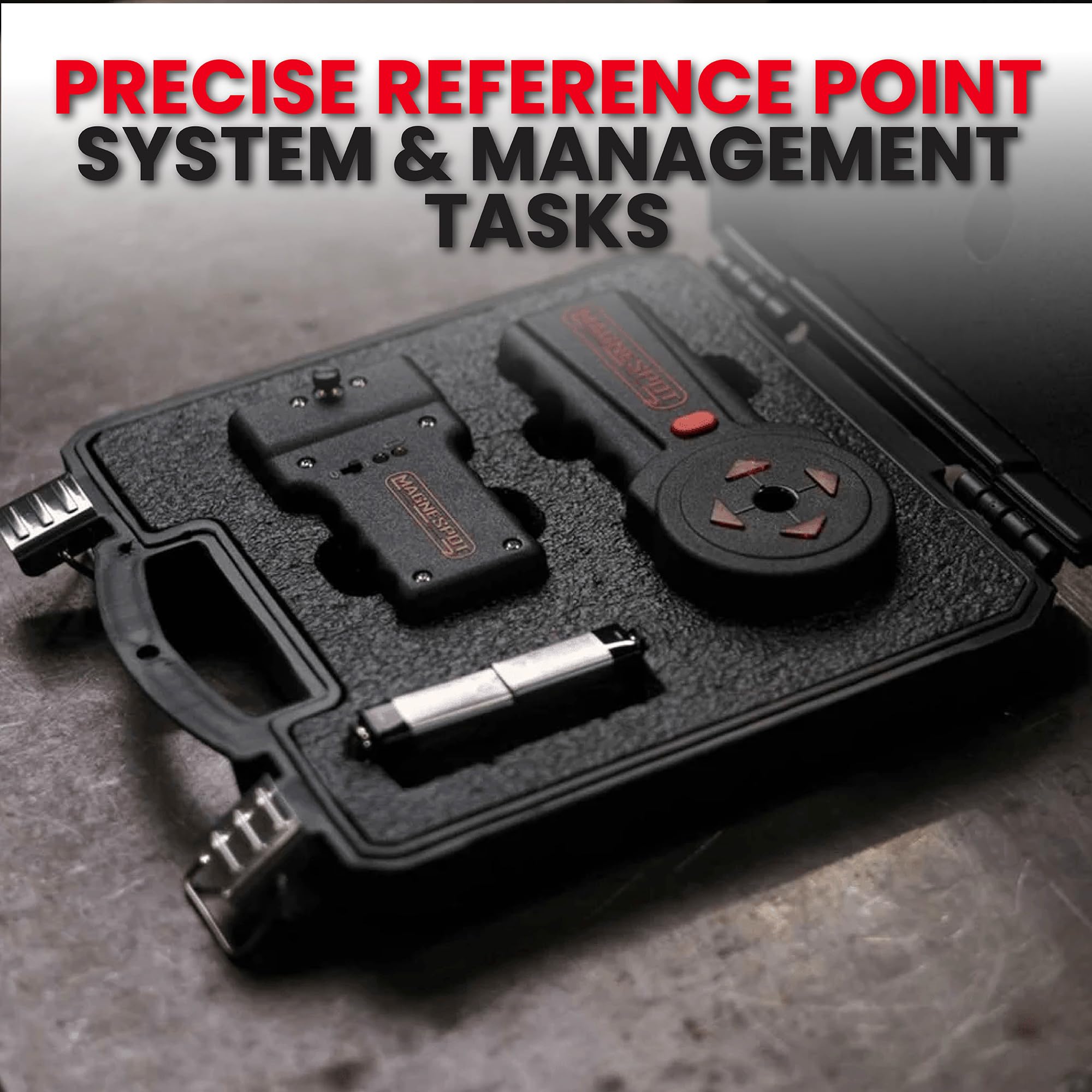 Magnepull Magnespot XR1000-K2 floor-use setup for precise drilling alignment.