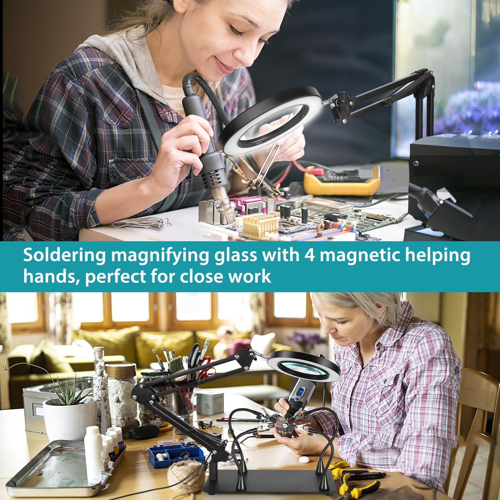 MagnieOpti desk magnifier light aids repairs with bright, adjustable illumination.