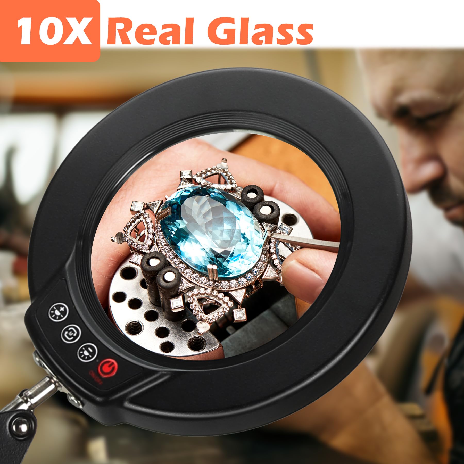 MagnieOpti desktop magnifier with LED light for detailed reading and hobbies
