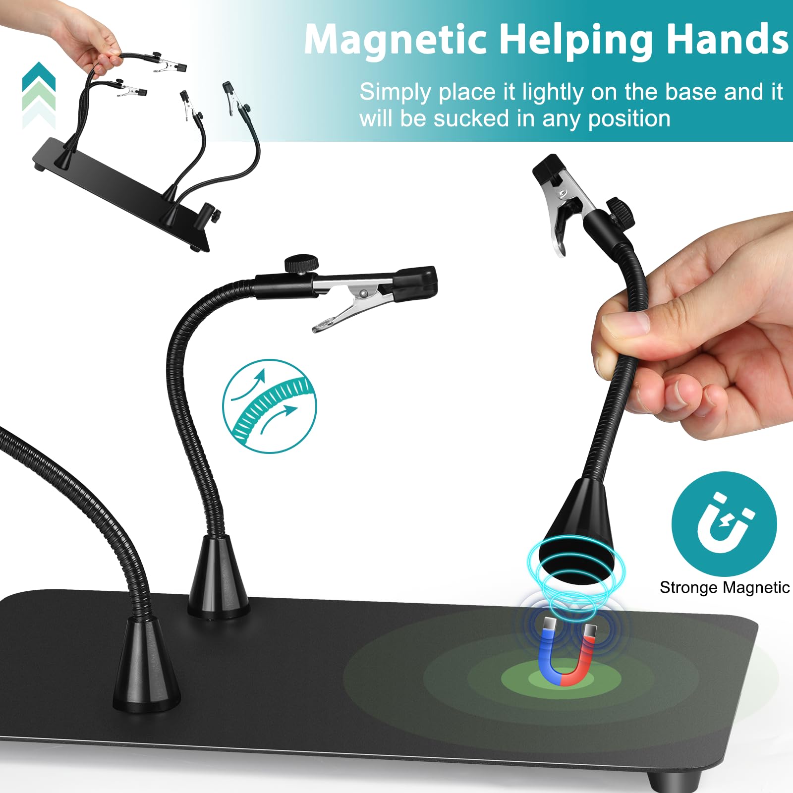 MagnieOpti non-slip base ensures secure mounting on desks or benches.