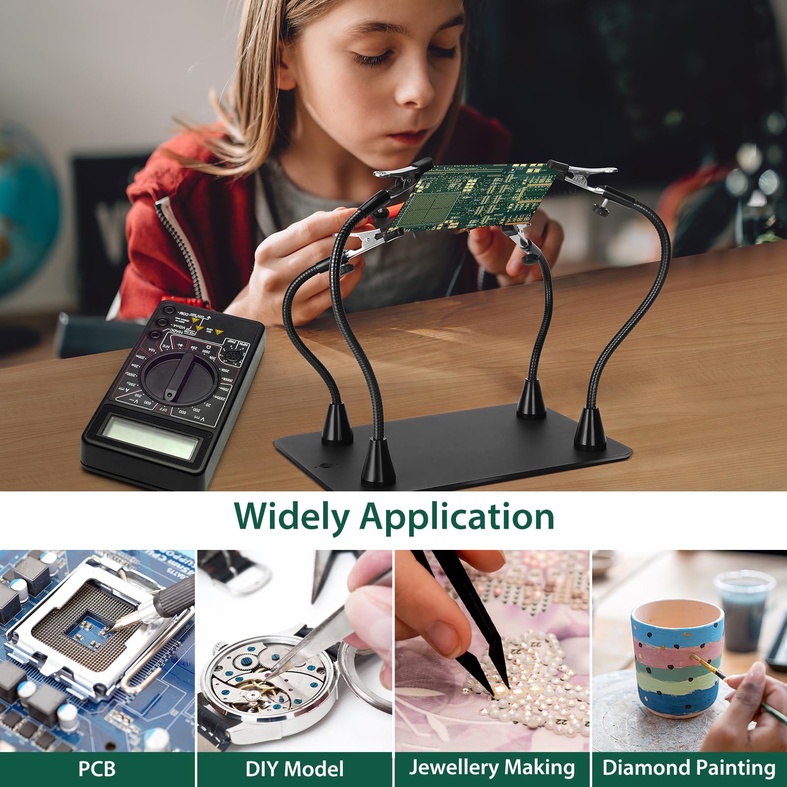 MagnieOpti PCB holder supports boards securely for detail work.