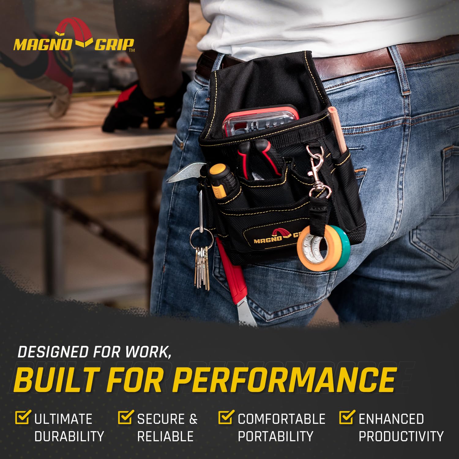 MagnoGrip rugged 1680D fabric provides water resistance and long-lasting durability.