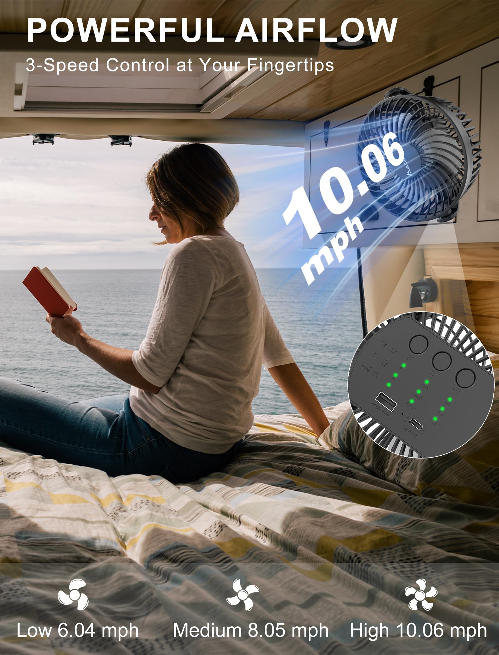 MAGOLFIN cruise fan shows 12000mAh battery life.