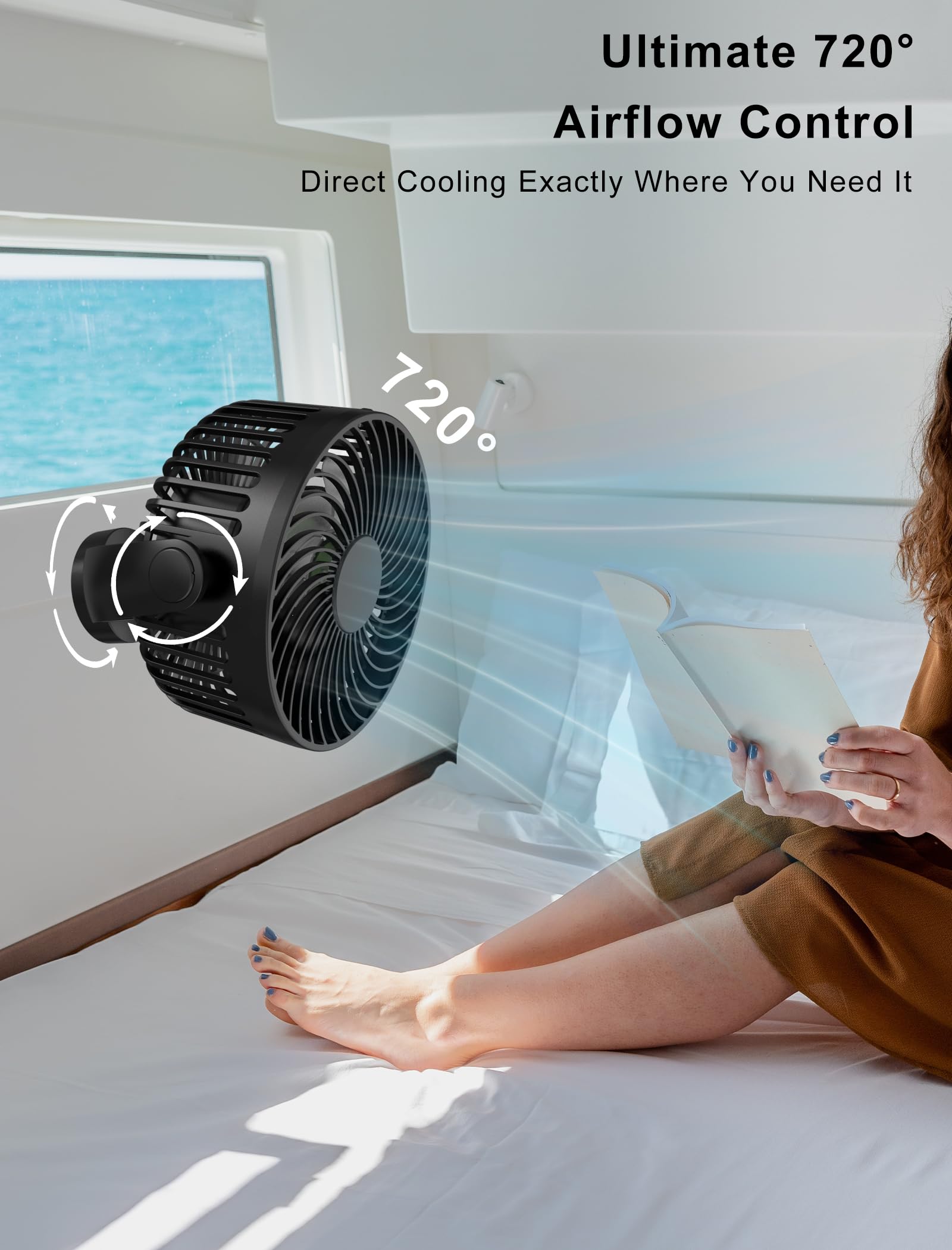 360° adjustable MAGOLFIN cruise fan head for precise airflow.
