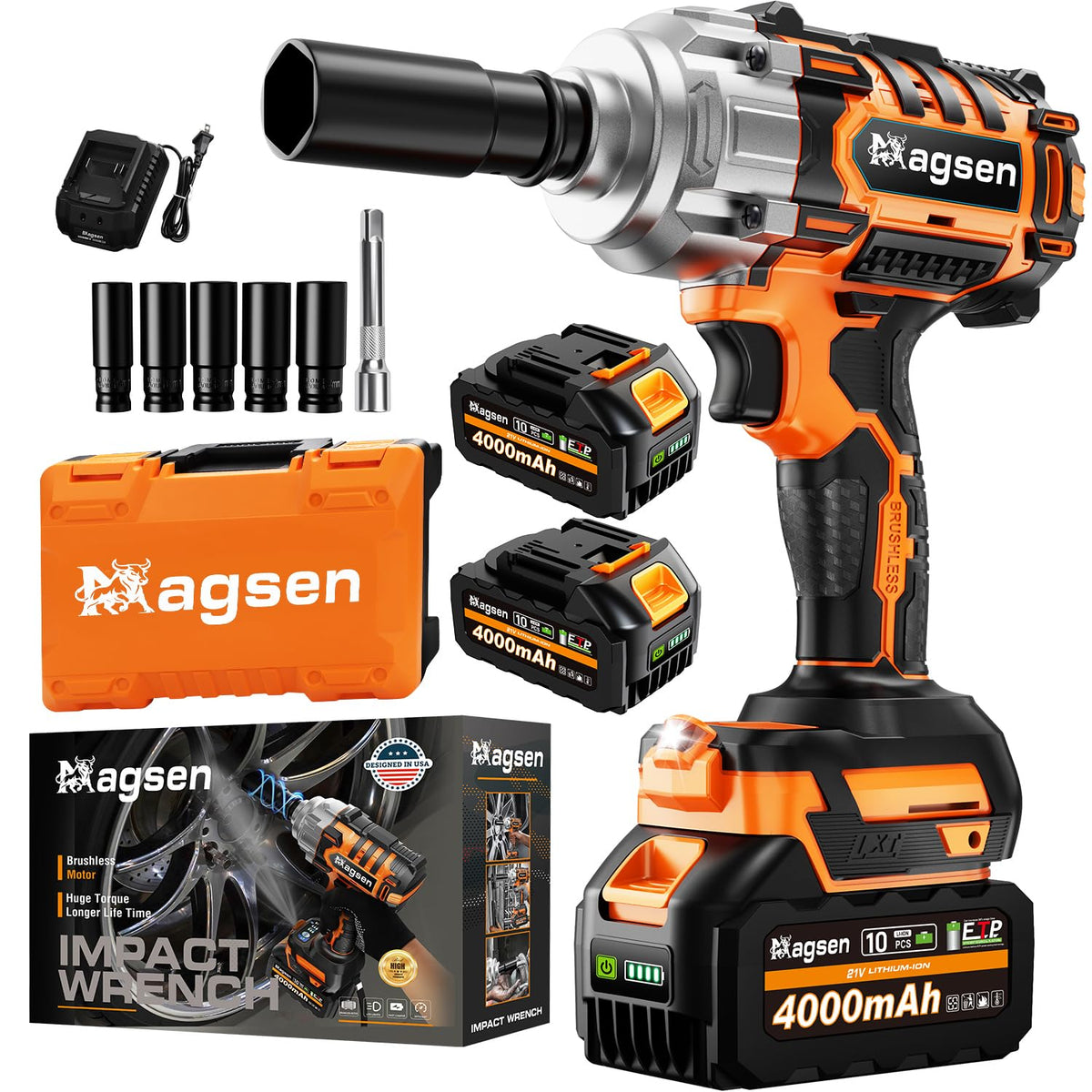 MAGSEN 1500Nm impact wrench close-up showing high torque capability for heavy-duty loosening.