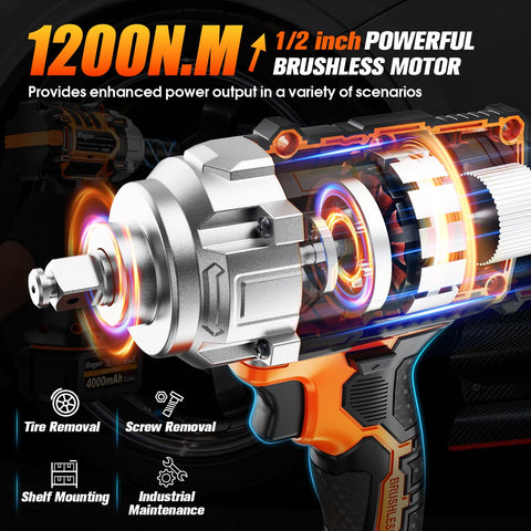 MAGSEN 900ft-lbs high-torque brushless motor enables heavy-duty bolt removal.