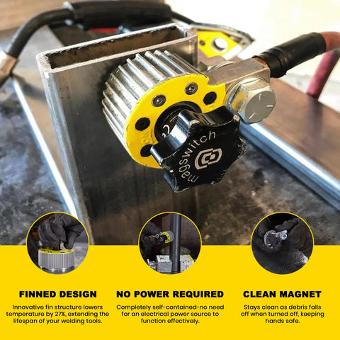 Magswitch clamp design stays clean and reduces debris friction on metal surfaces.