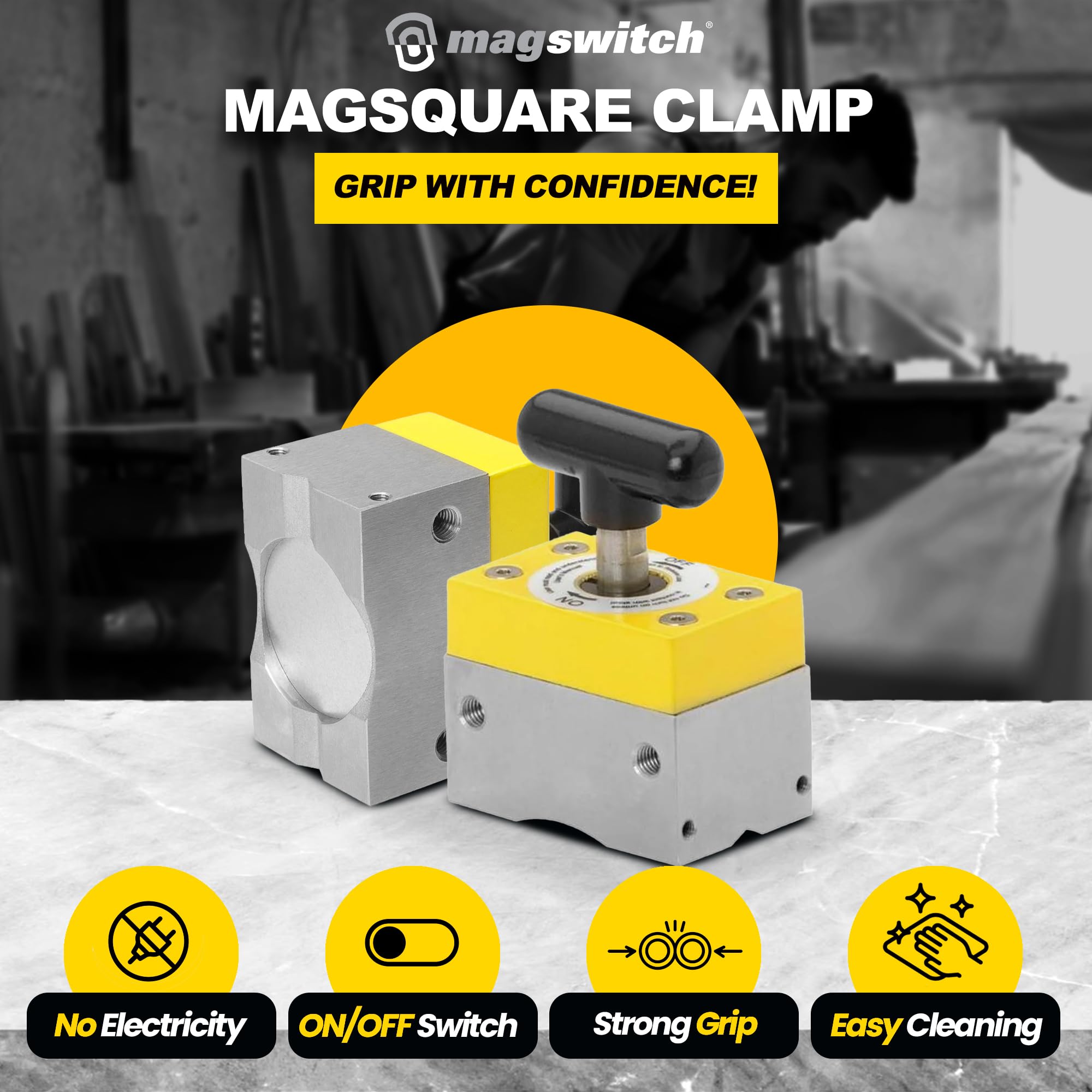 Magswitch MagSquare 165 with on/off switch enables quick release and faster setup.