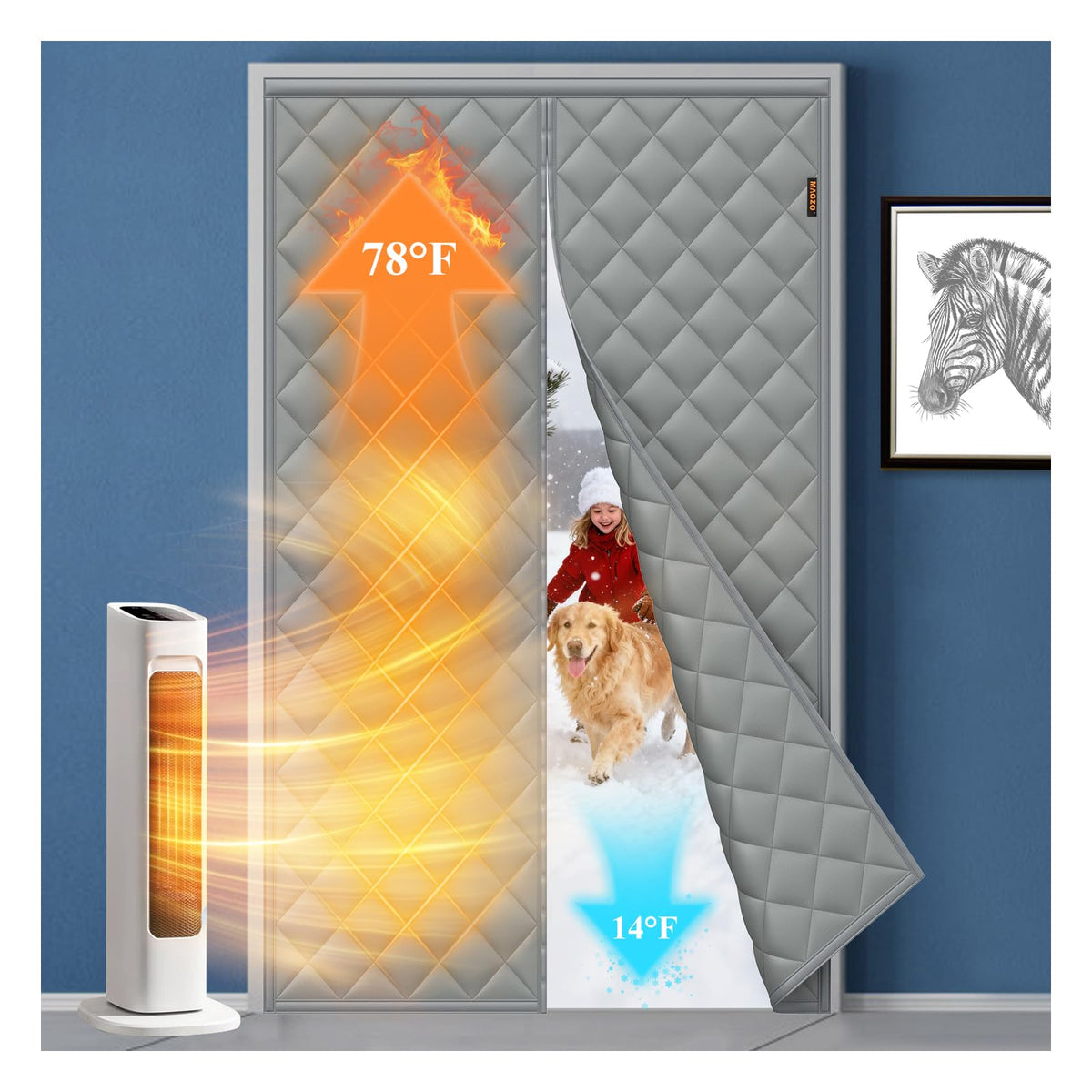 MAGZO magnetic thermal curtain front view improves interior comfort for doors