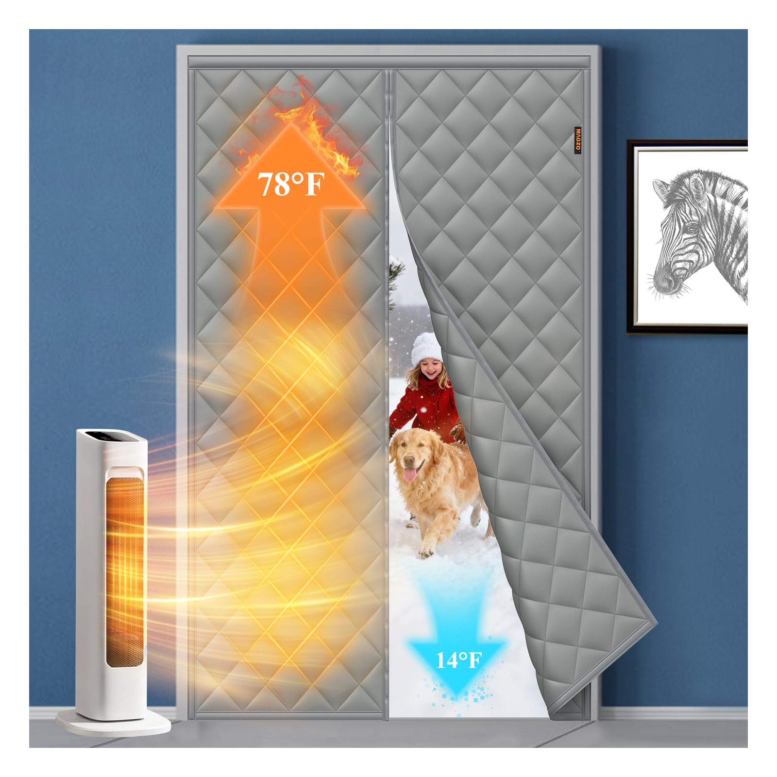 MAGZO magnetic thermal door curtain 48x80 front view with draft blocking