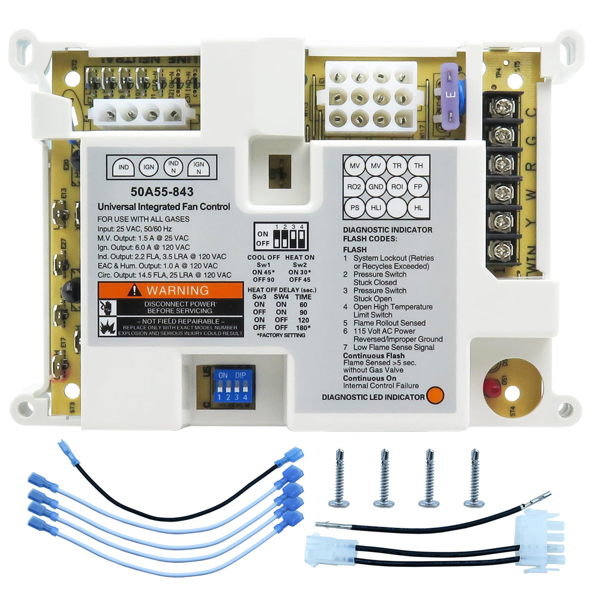 MAHUIBIN 50A55-843 furnace board front view showing OEM-ready replacement for Lennox systems.