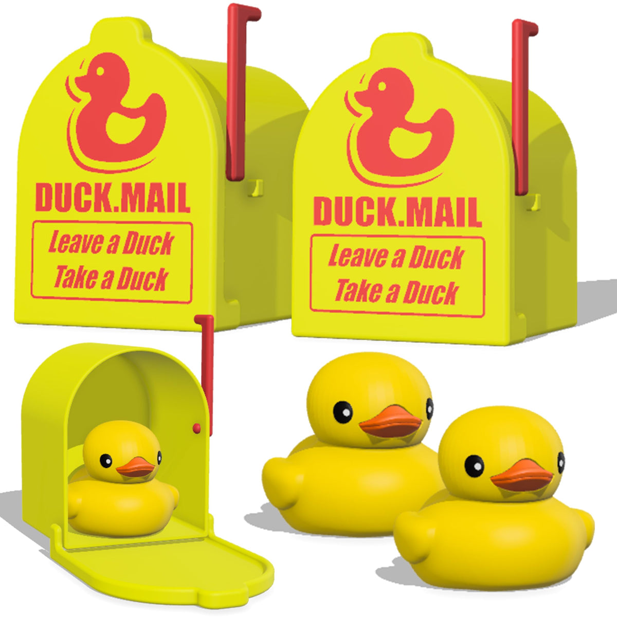 Maiguinzaa cruise duck mailbox in yellow, front view on a cabin door
