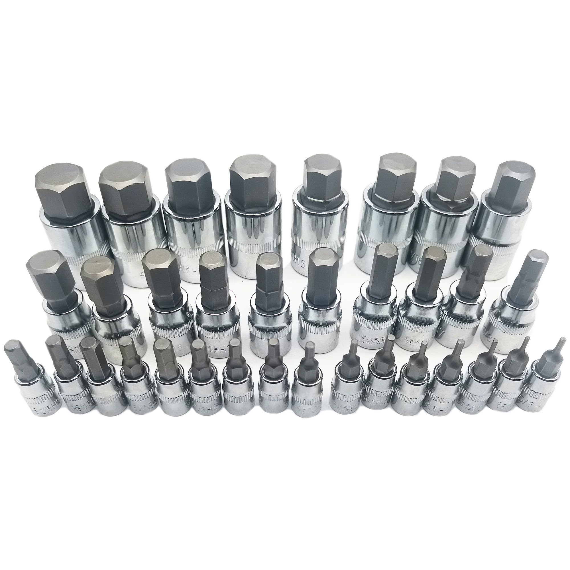 Machined hex bit tips with beveled ends ease insertion and protect fasteners.