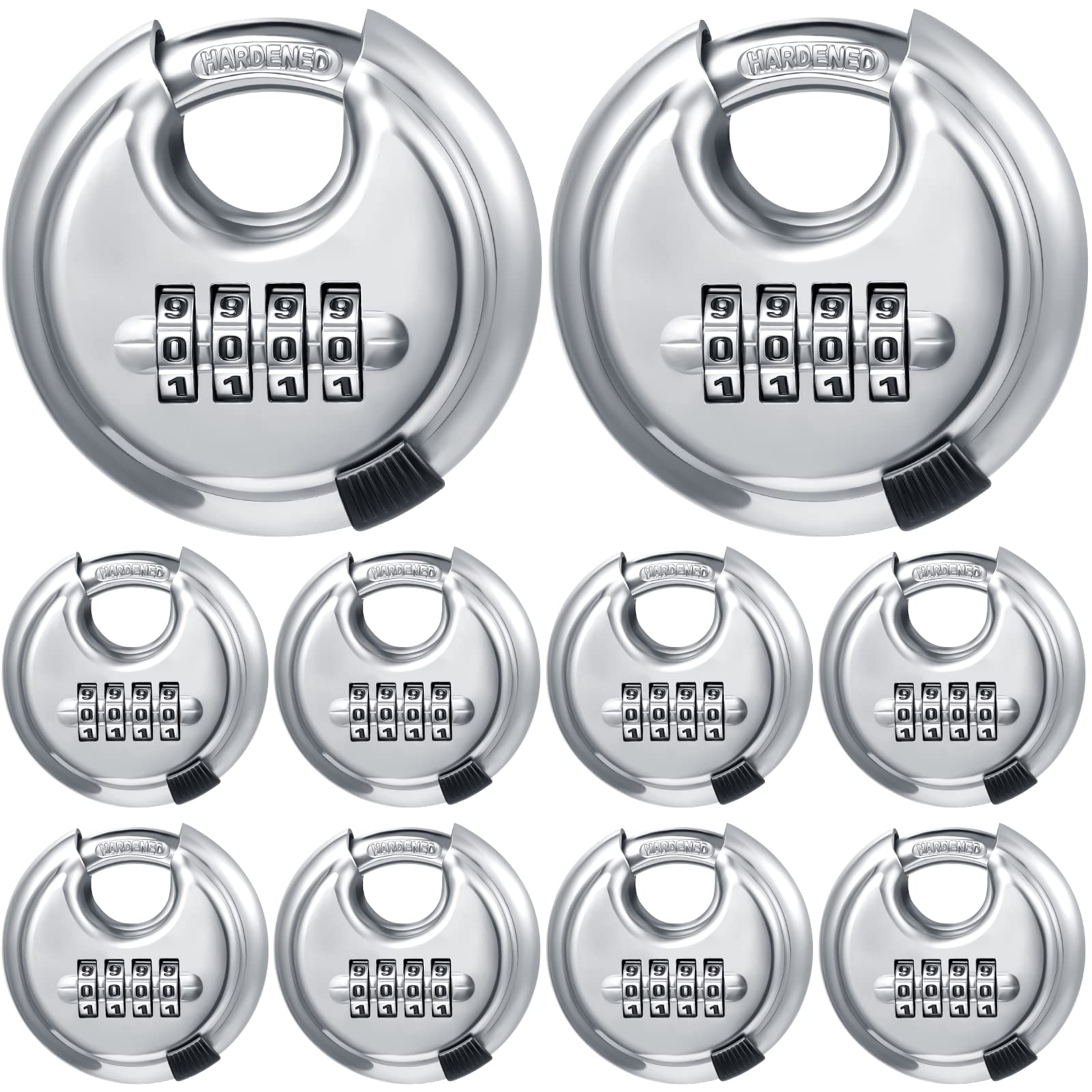 Maitys 10-pack 4-digit padlocks package view for bulk security across sheds and lockers.