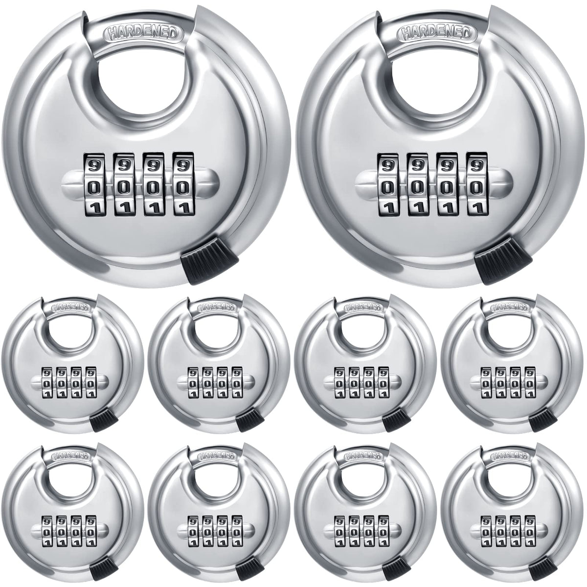 Maitys 10-pack 4-digit padlocks package view for bulk security across sheds and lockers.