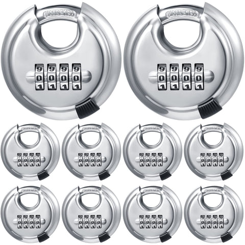 Maitys 10-pack 4-digit padlocks package view for bulk security across sheds and lockers.