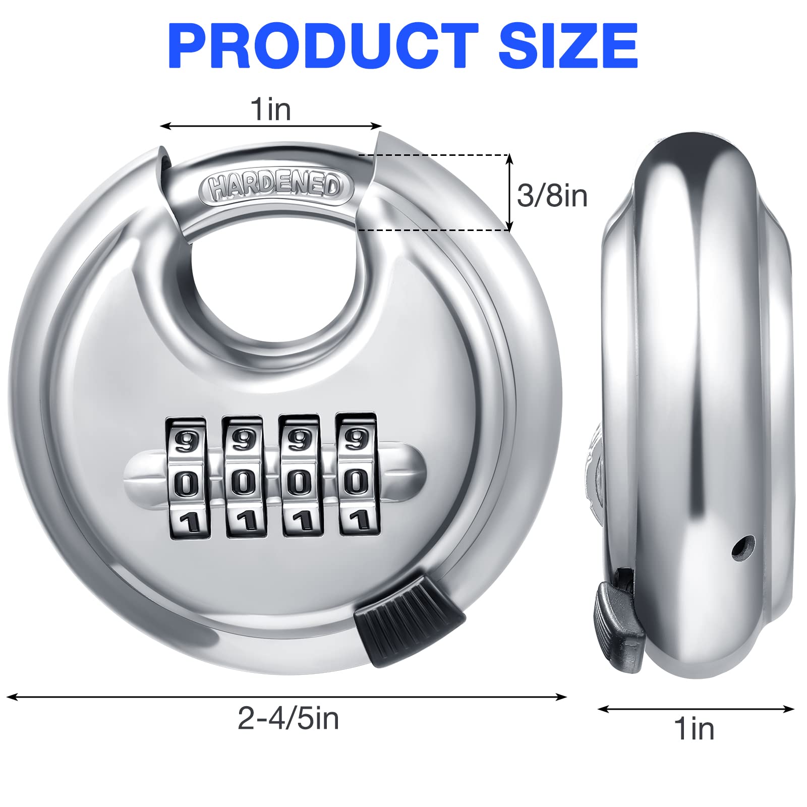 Maitys 4-digit disc padlock front dial shows easy code setup.