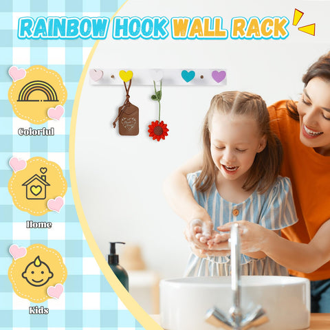 Maitys colorful heart hooks close-up highlighting durable wood and smooth finish.