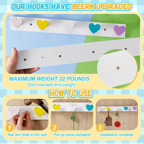 Maitys heart-shaped hooks offer gentle, kid-friendly access for jackets and towels.