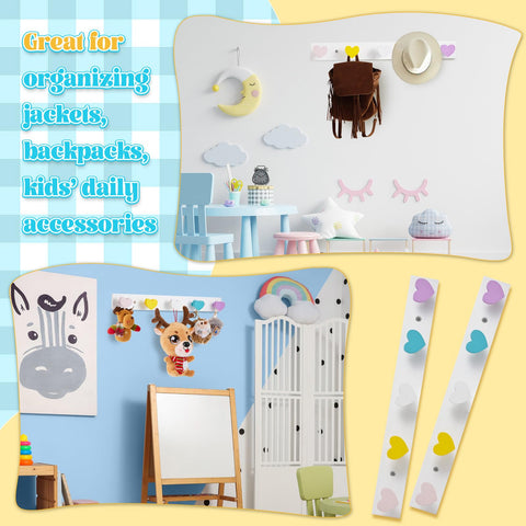 Maitys kids-bedroom organization with backpack hangers keeping items off the floor.
