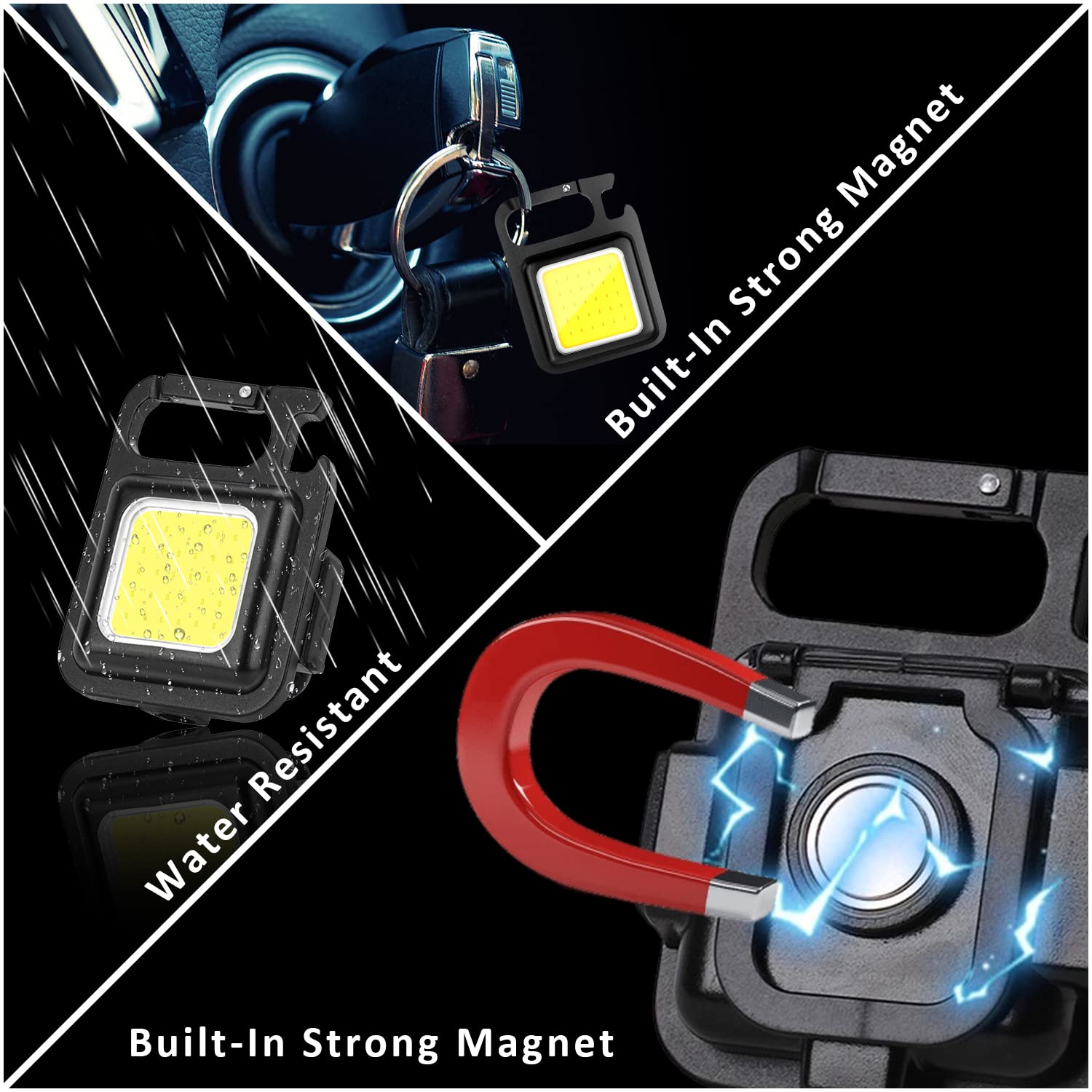 MAKDAK COB rechargeable keychain light provides 360-degree lighting for full-area visibility.
