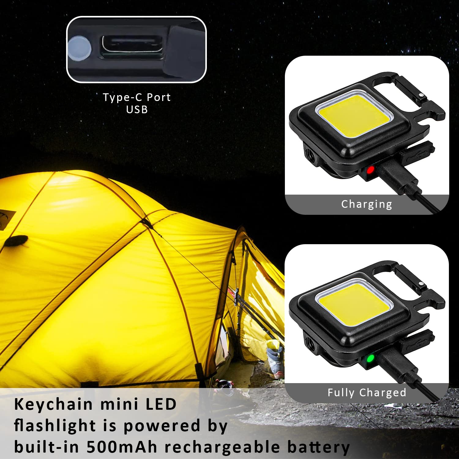 MAKDAK COB rechargeable keychain light ideal for camping and emergency readiness.