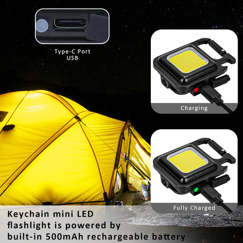 MAKDAK COB rechargeable keychain light ideal for camping and emergency readiness.
