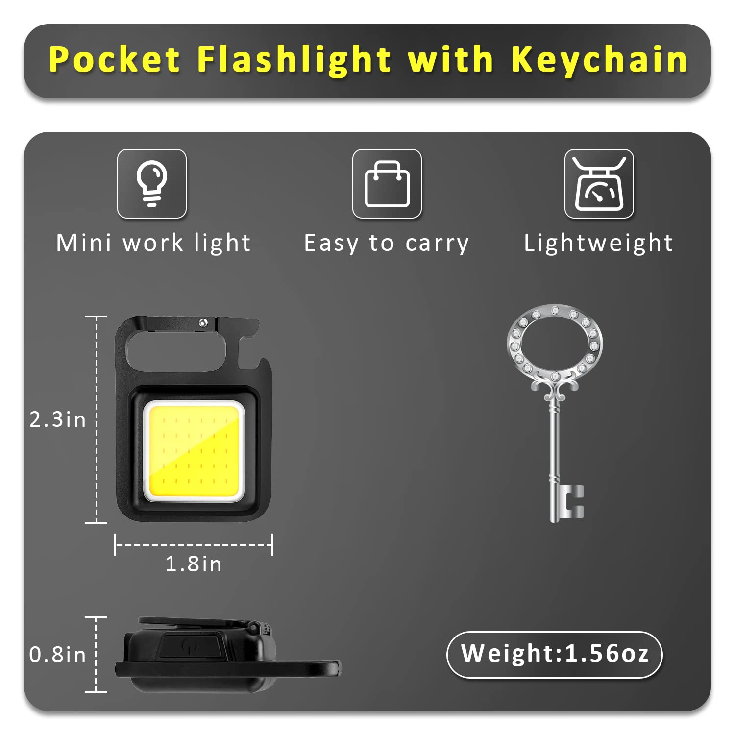 MAKDAK COB rechargeable keychain light clipped to gear for portable brightness.