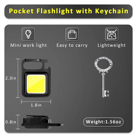 MAKDAK COB rechargeable keychain light clipped to gear for portable brightness.