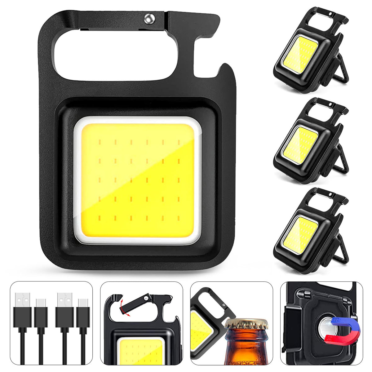 MAKDAK COB rechargeable keychain light with magnet base for hands-free tasks.