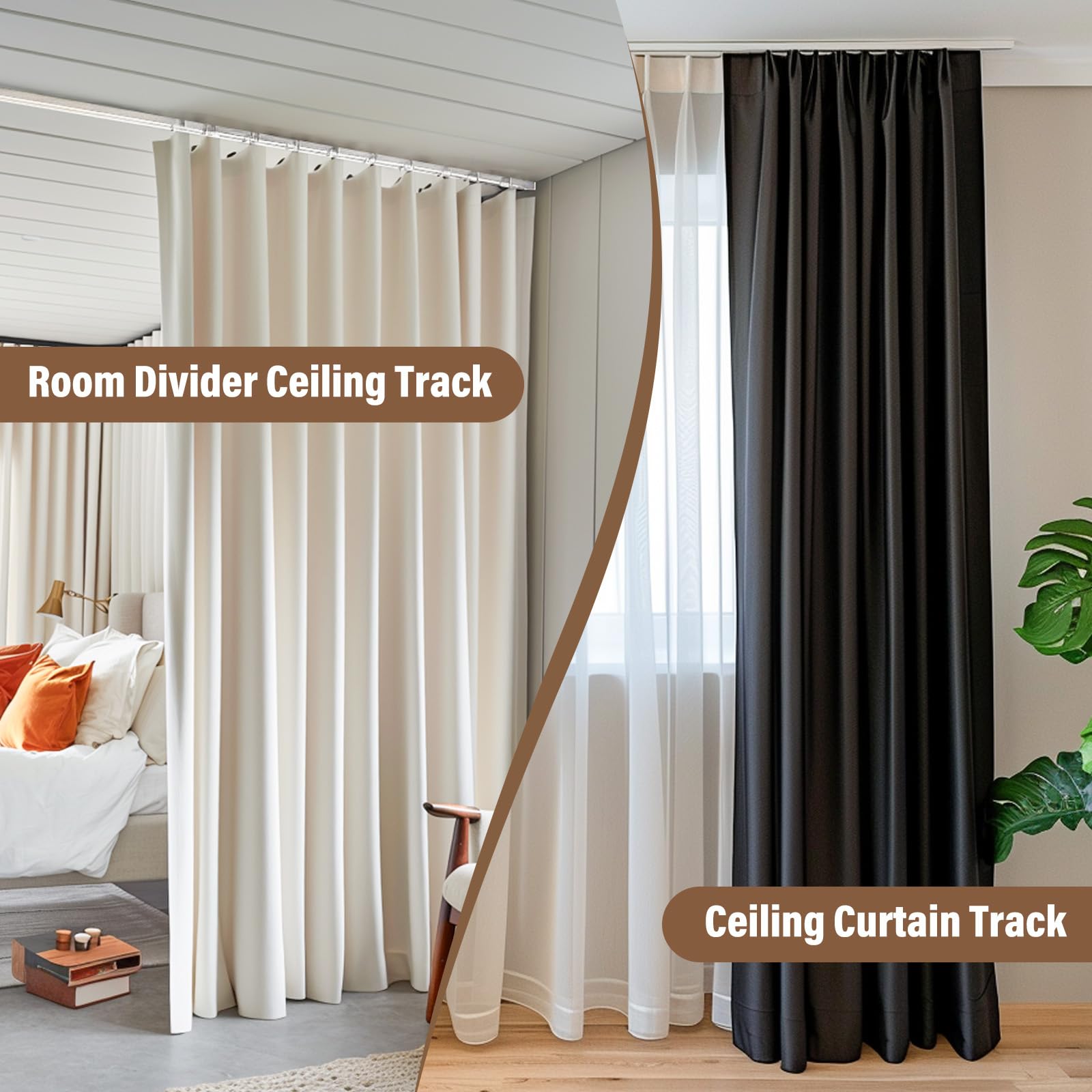 MaKefeile room-divider curtain track used to partition living areas.
