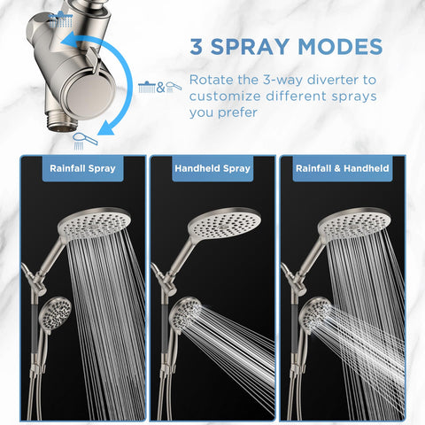 Adjustable brass bar keeps shower heads stable at ideal angles.