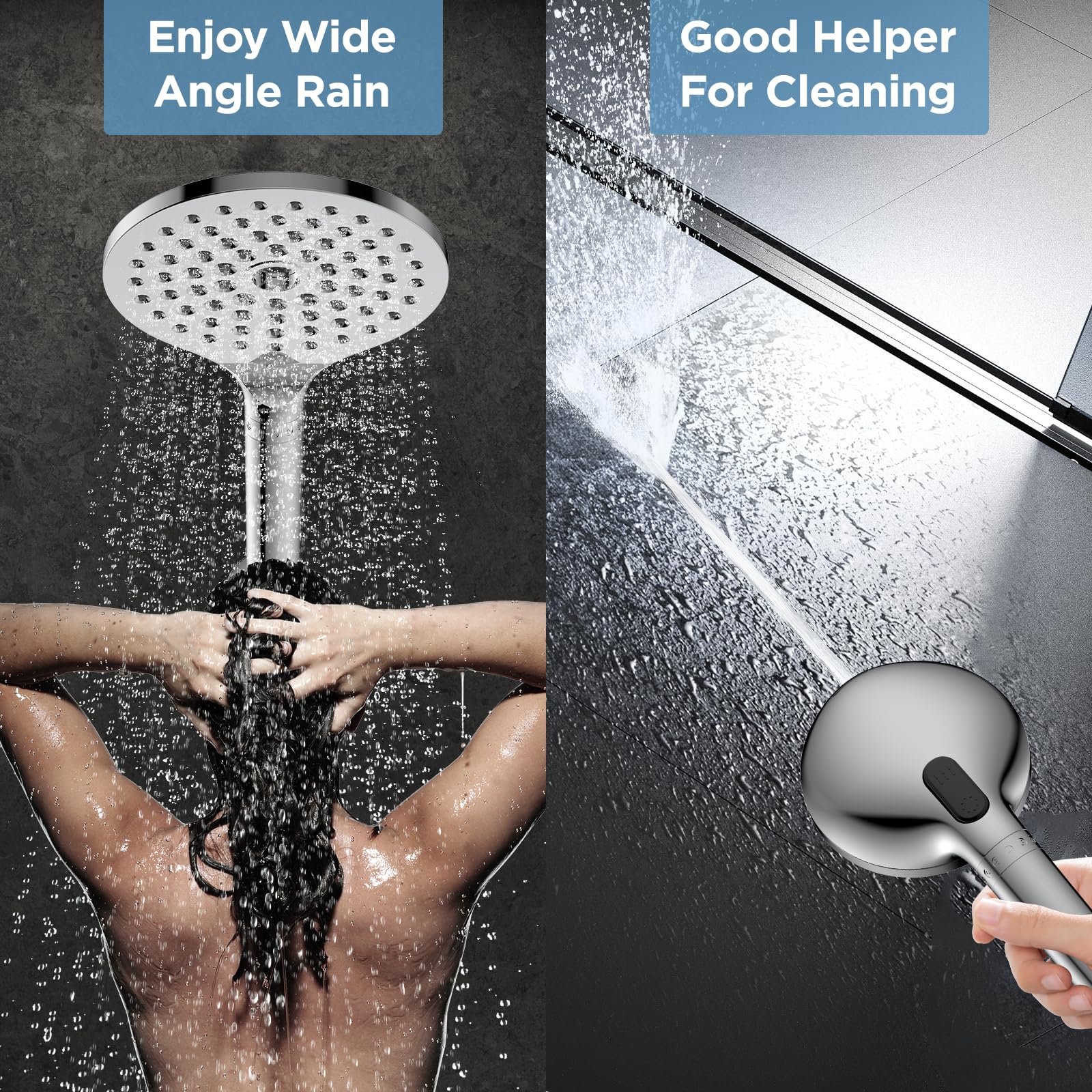 Adjustable height and angle lets you direct spray with one hand.