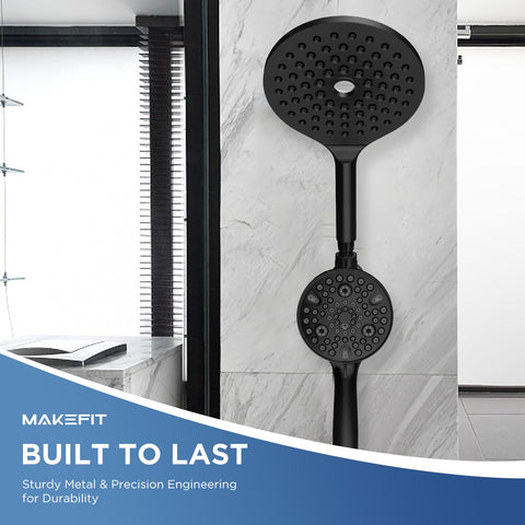 MakeFit adjustable shower arm showing flexible positioning