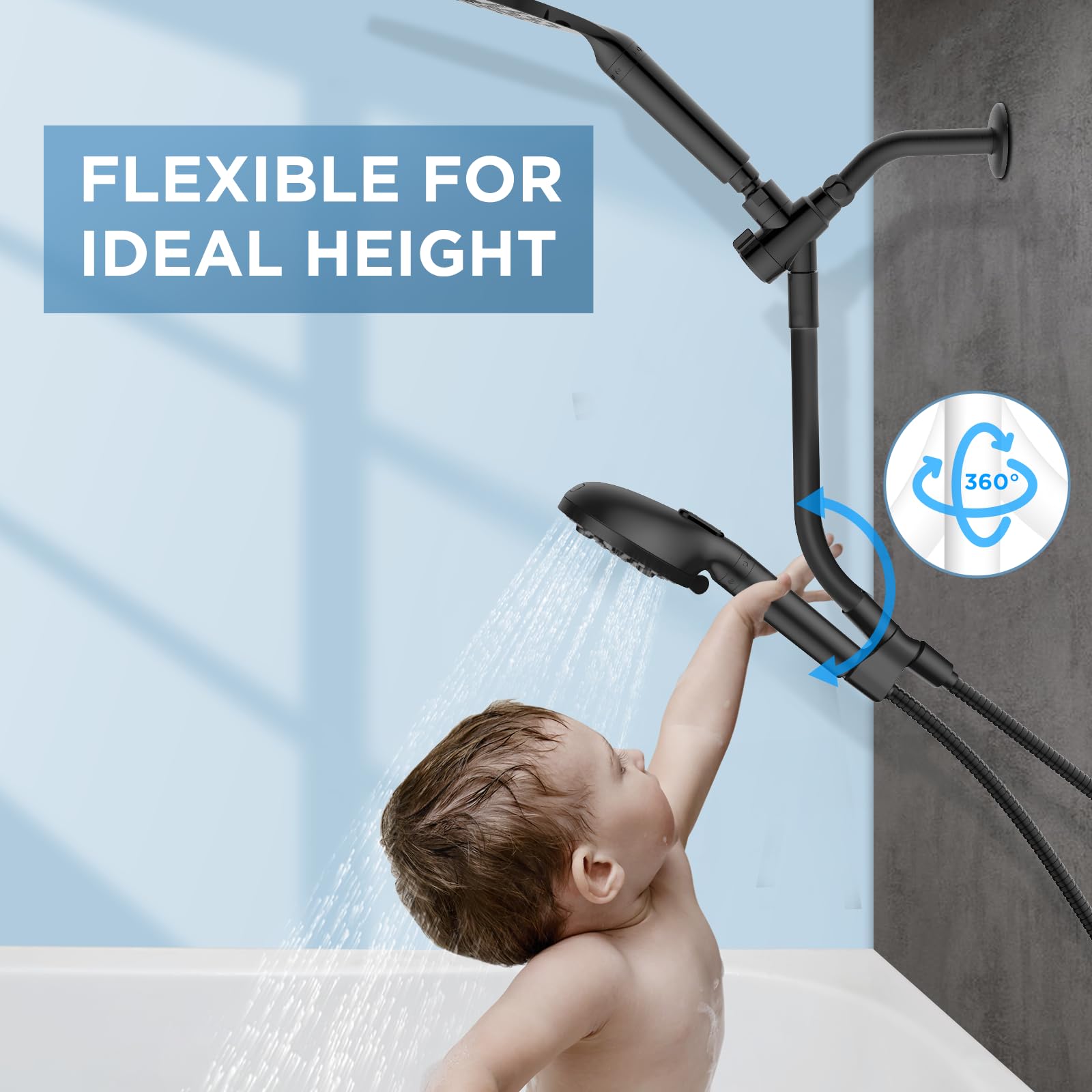 MakeFit adjustable shower bar lets you set angle and height easily.