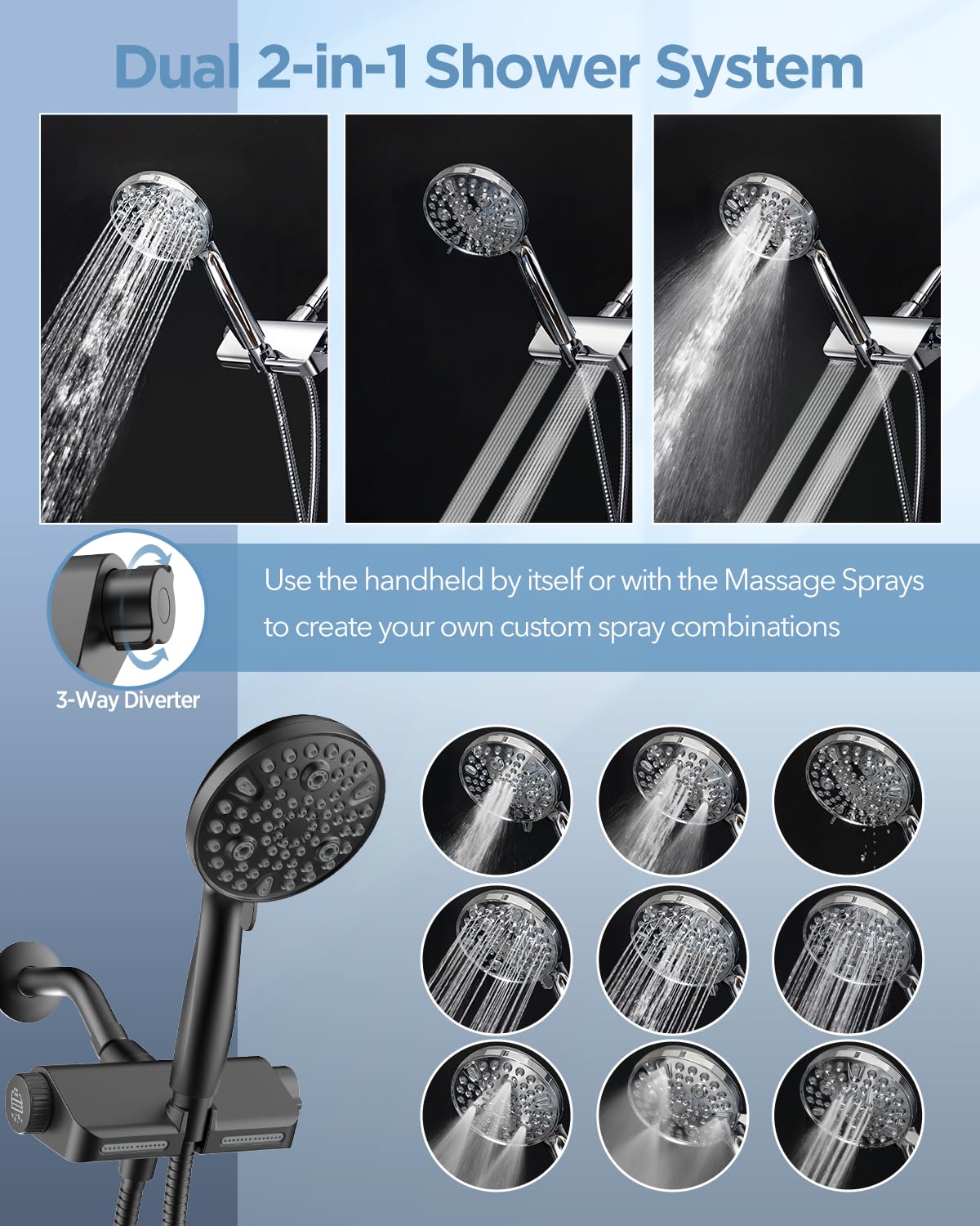 MakeFit angle-adjustable brass swivel joint enables comfortable shower angles.
